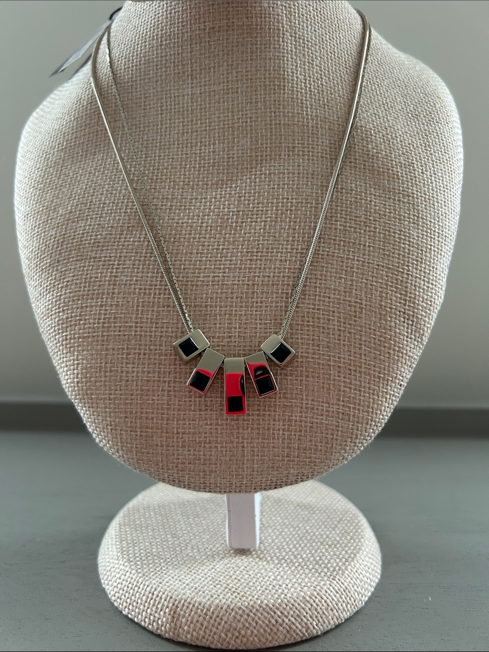 WHBM Reversible Silver Tone Necklace With Black Glass or Rhinestones, NWT